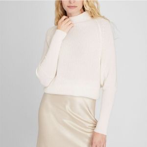 CLUB MONACO Emma Cashmere Sweater  Cream White Mock Neck Turtleneck Small S